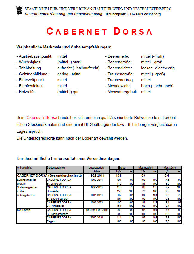 Cabernet Dorsa - Rebschule Müller